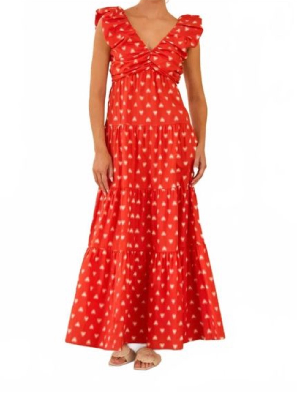 Skies are Blue Red Sweetheart Maxi Dress Sundress Medium $98 100% Cotton Pockets